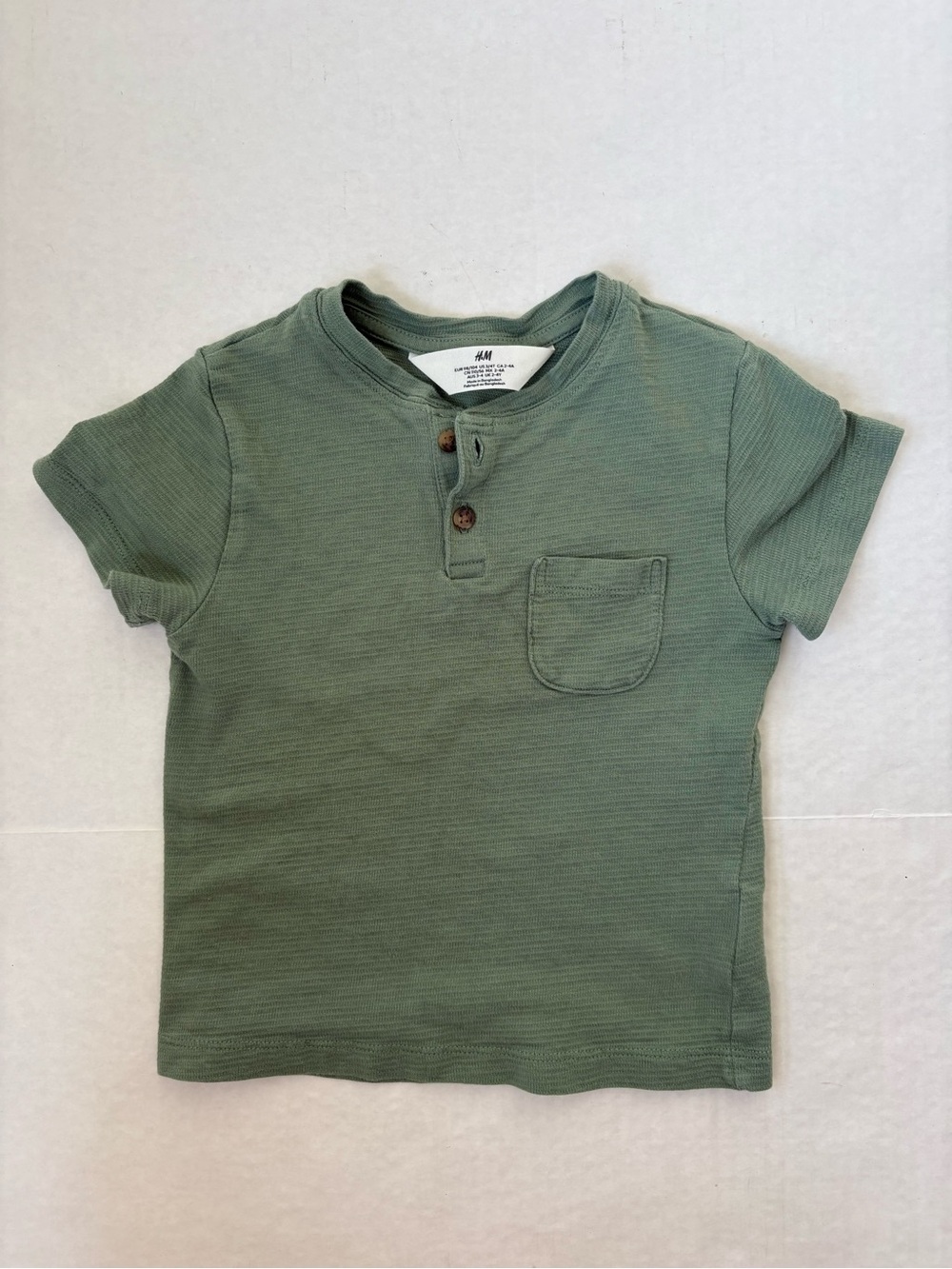 H&M Green Henley T Shirt Top Sz 3/4T Toddler Boys Cotton Preppy School Casual